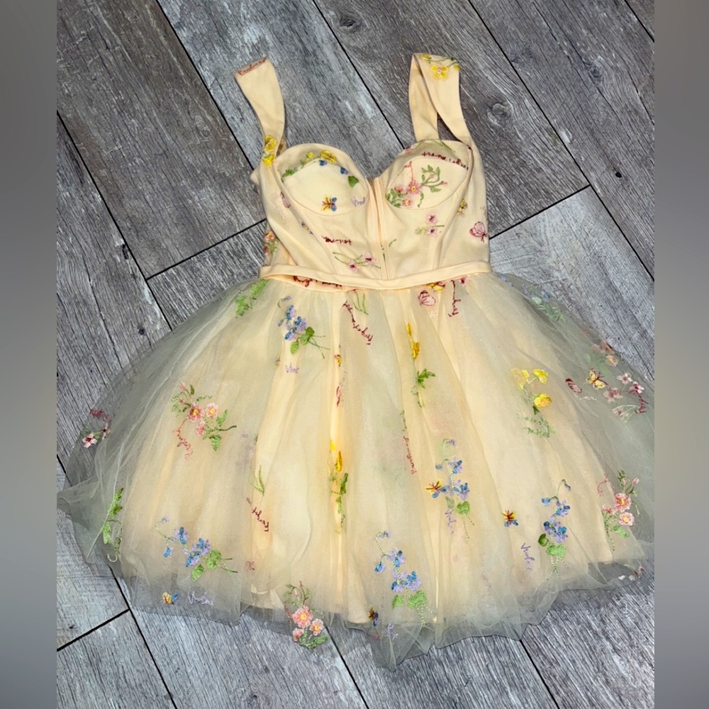 corset top yellow floral short dress